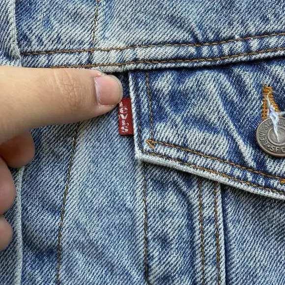 Vintage Levis Denim Jacket Women's Medium Blue 90s Type 3 Outerwear Made in USA - Picture 7 of 11